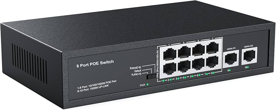 Switch PoE AI 8 Ports 10/100M + 2 Ports Uplink Gigabit | Alimentation Ethernet Intelligente