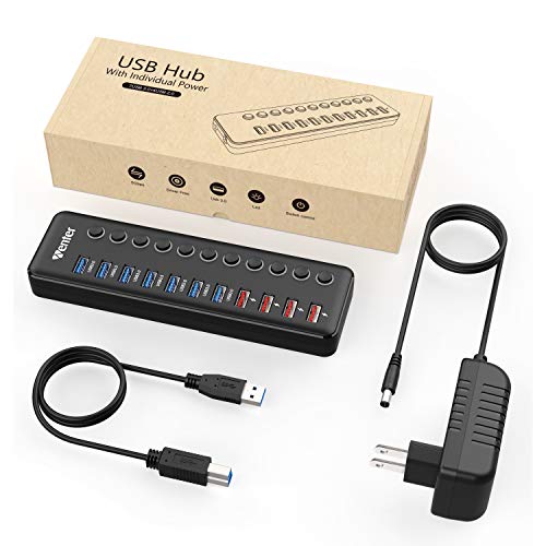 Wenter Hub USB 10 Ports | USB 3.0 & 2.0 avec Alimentation Individuelle | Multiprise USB Externe
