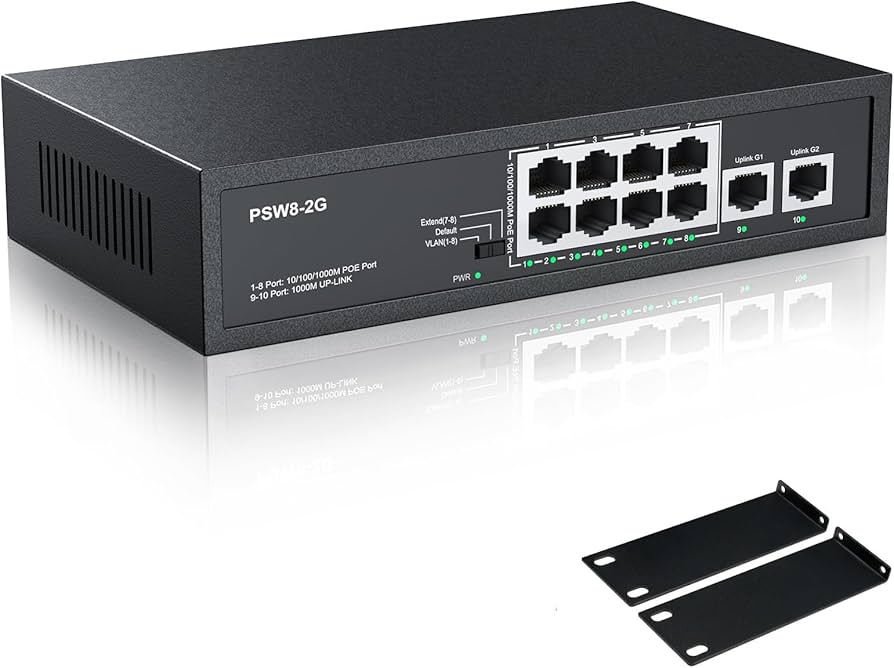 Switch PoE AI 8 Ports 10/100M + 2 Ports Uplink Gigabit | Alimentation Ethernet Intelligente
