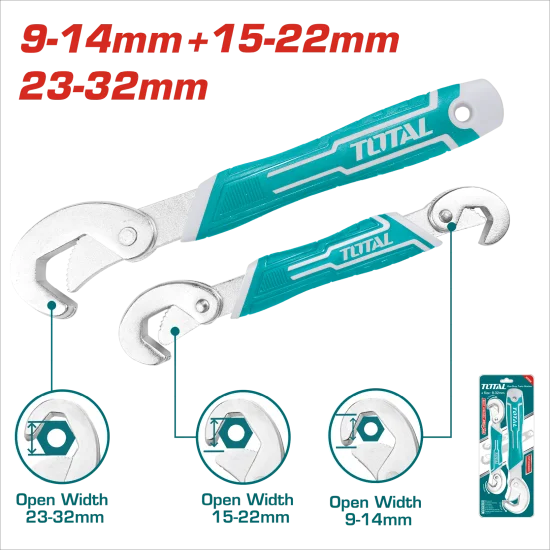 Jeu de Clés Universelles Réglables Total 9-32mm (2 Pièces) | Clé à Molette Multifonction