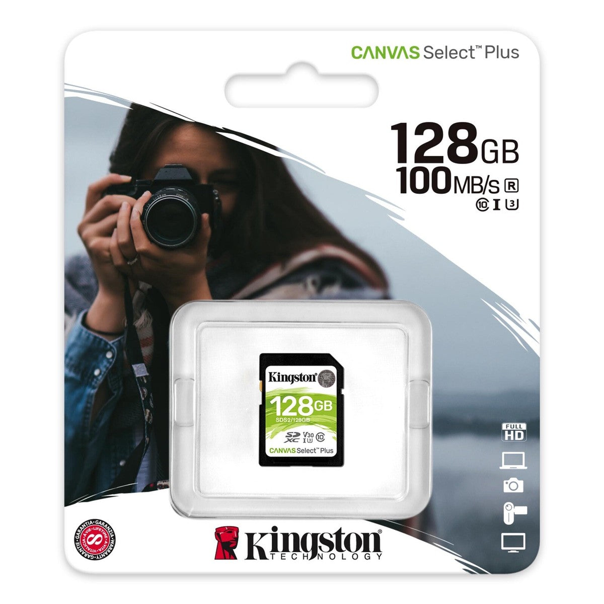 Carte Mémoire Kingston Canvas Select Plus SDXC 128GB | 100MB/s | Full HD V30 | Pour Appareils Photo, Drones