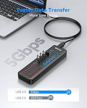 Wenter Hub USB 10 Ports | USB 3.0 & 2.0 avec Alimentation Individuelle | Multiprise USB Externe